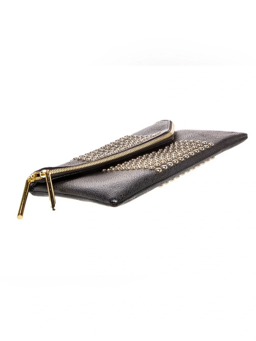 Rare Henri Bendel Black Studded Envelope Clutch w/ Gold Accents & Dustbag! NWOT